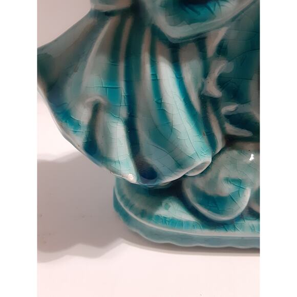 Vintage German Wind Up Clock with Girl in Dress Robin Egg Blue Made in Germany - Picture 10 of 10